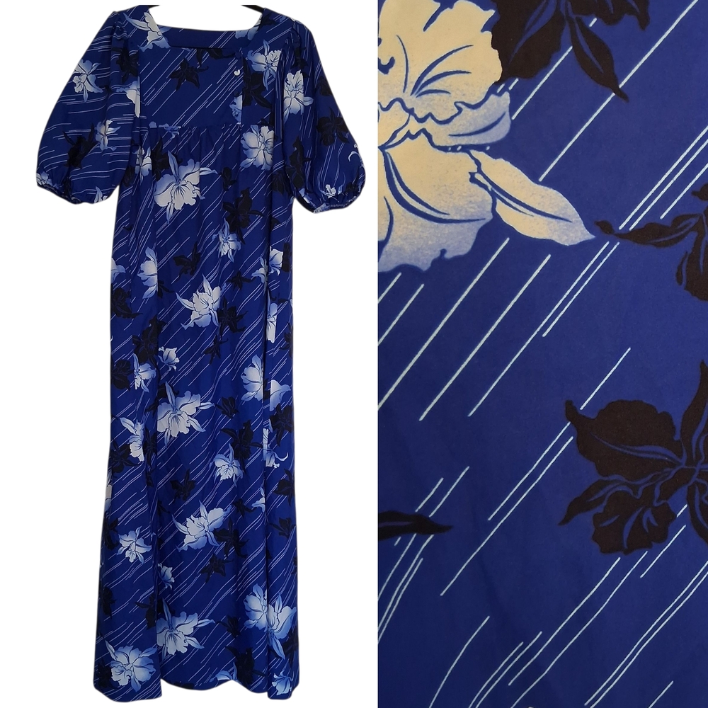 Hilo Hattie Floral Blue Maxi Dress
